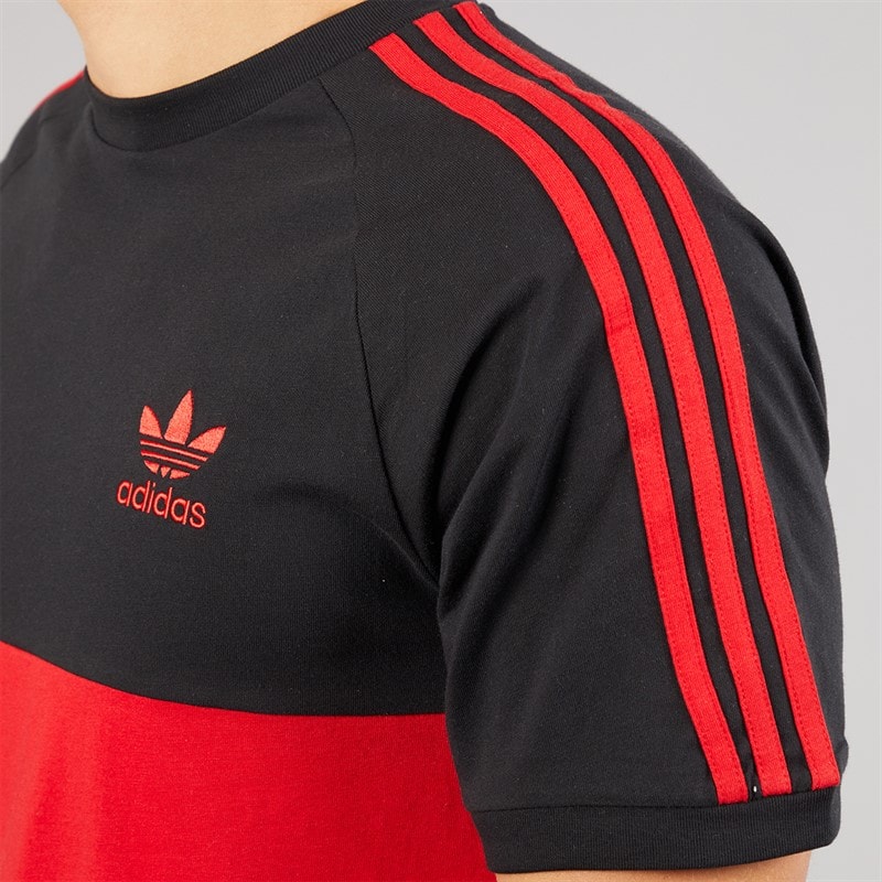 adidas Originals Mens 3-Stripes Adicolor Panel T-Shirt Black/Better Scarlet - Image 5