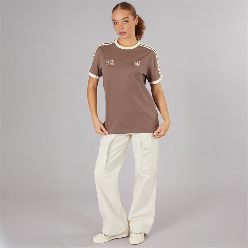 adidas Originals Womens 3-Stripes Trefoil T-Shirt Trace Brown - Image 4