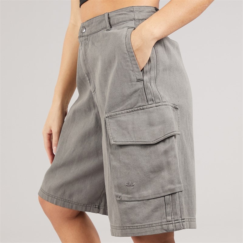 adidas Originals Womens Washed Cargo Twill Denim Shorts Black - Image 3