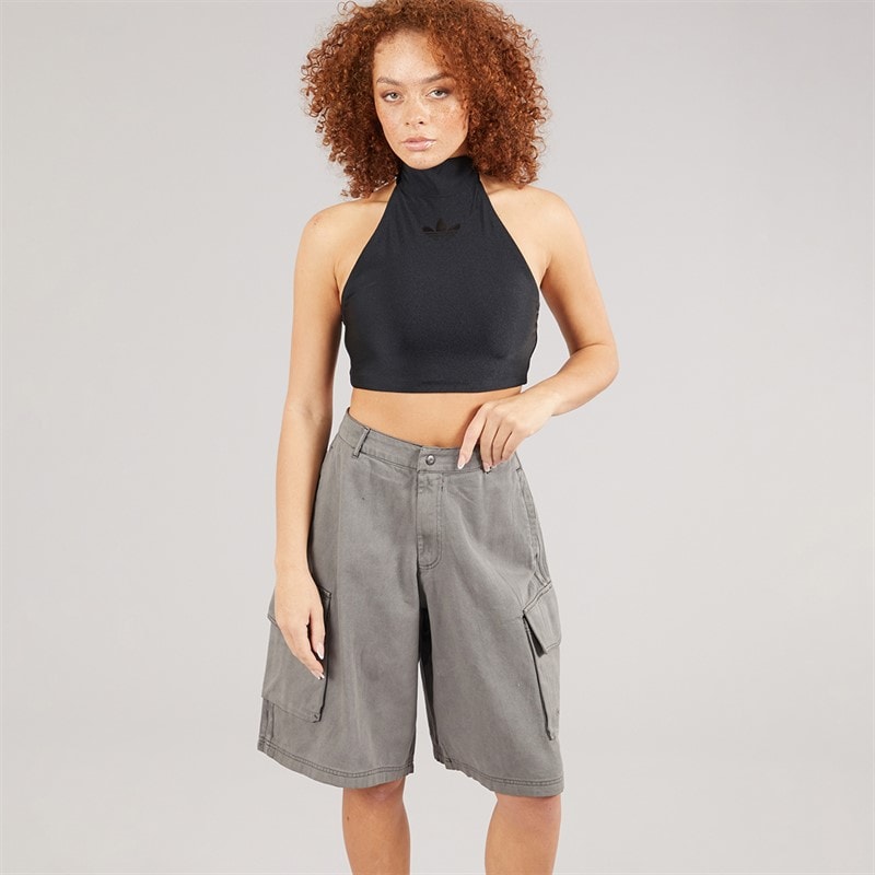 adidas Originals Womens Washed Cargo Twill Denim Shorts Black - Image 4