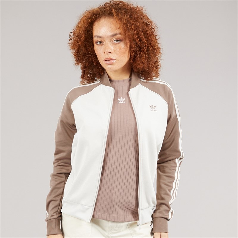 adidas Originals Womens Adicolour Classics Superstar Track Jacket Wonder White/Trace Brown - Image 1