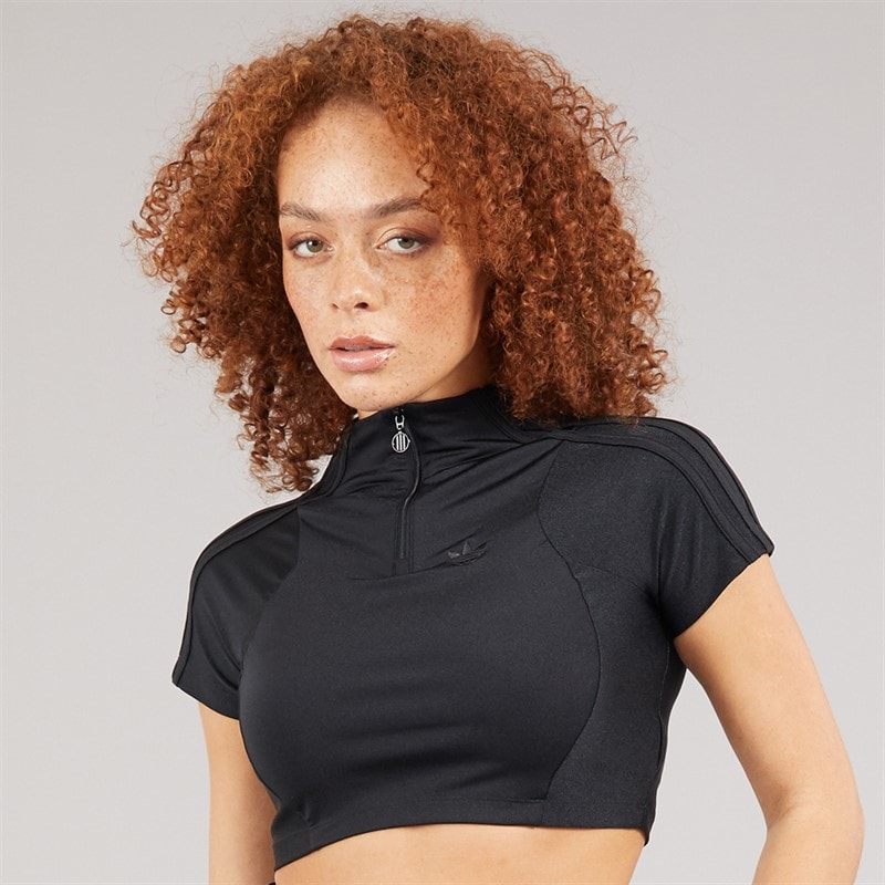 adidas Originals Womens Zip-Up Crop Top Black - Image 5