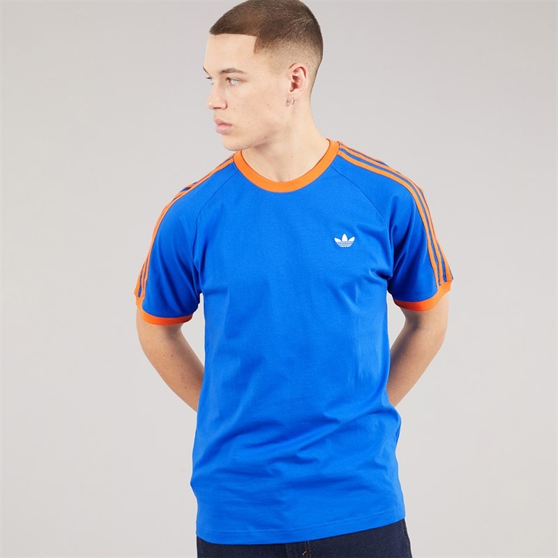 adidas Originals Mens Monogram Trefoil Back Graphic California T-Shirt Blue - Image 2