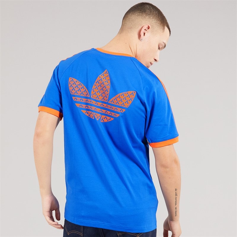 adidas Originals Mens Monogram Trefoil Back Graphic California T-Shirt Blue - Image 3
