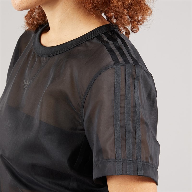 adidas Originals Womens Adicolour Sheer 3-Stripes T-Shirt Black - Image 3