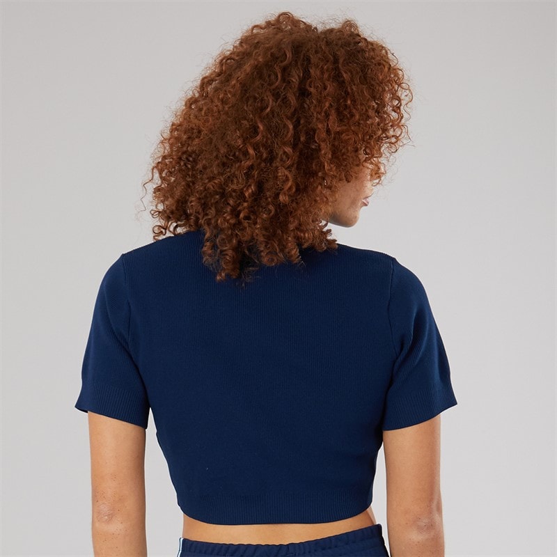 adidas Originals Womens Cropped Turtle Neck T-Shirt Night Indigo/Off White - Image 2