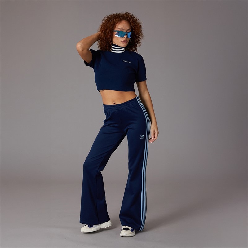 adidas Originals Womens Cropped Turtle Neck T-Shirt Night Indigo/Off White - Image 4