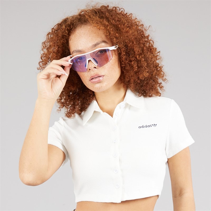 adidas Originals Womens Towel Button Down Polo Shirt Cloud White