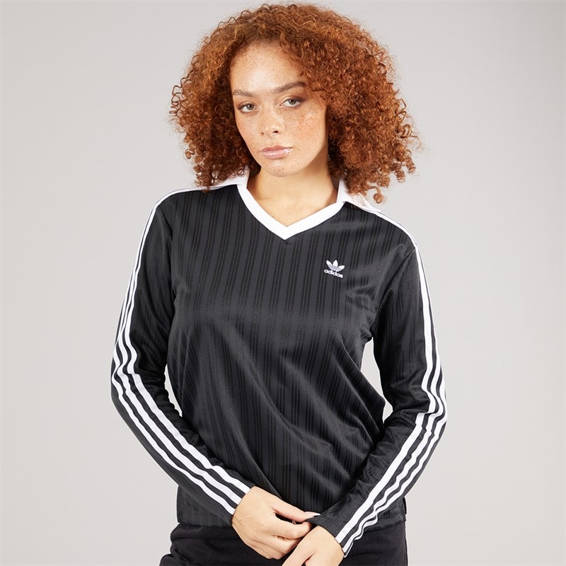 adidas Originals Womens V-Neck Long Sleeve Top Black
