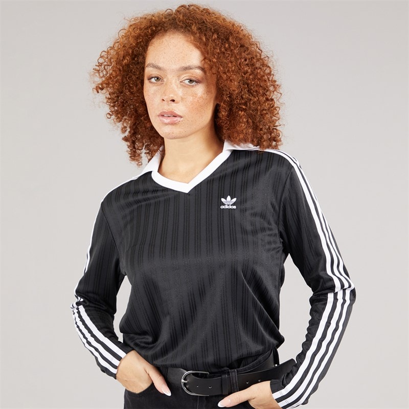 adidas Originals Womens V-Neck Long Sleeve Top Black - Image 3
