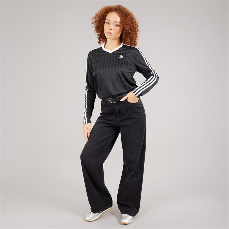 adidas Originals Womens V-Neck Long Sleeve Top Black - Image 4