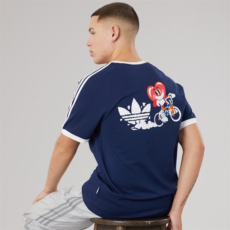 adidas Originals Mens X Made By Nelson Back Graphic California T-Shirt Night Indigo - Image 1