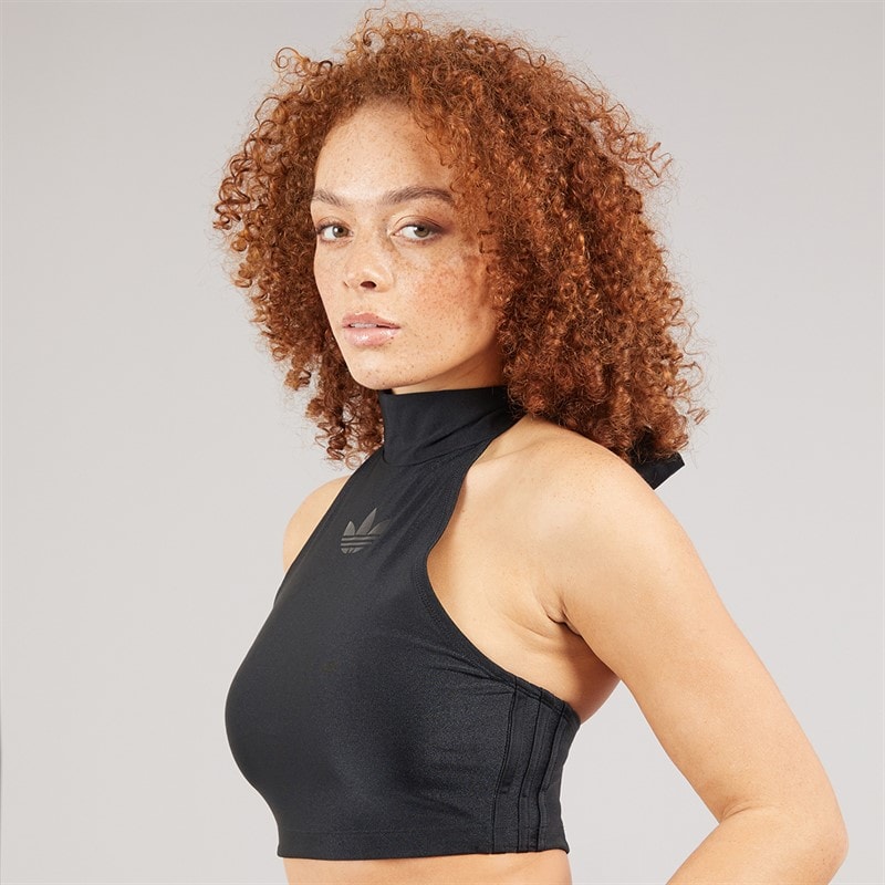 adidas Originals Womens Tie Neck Crop Top Black - Image 3