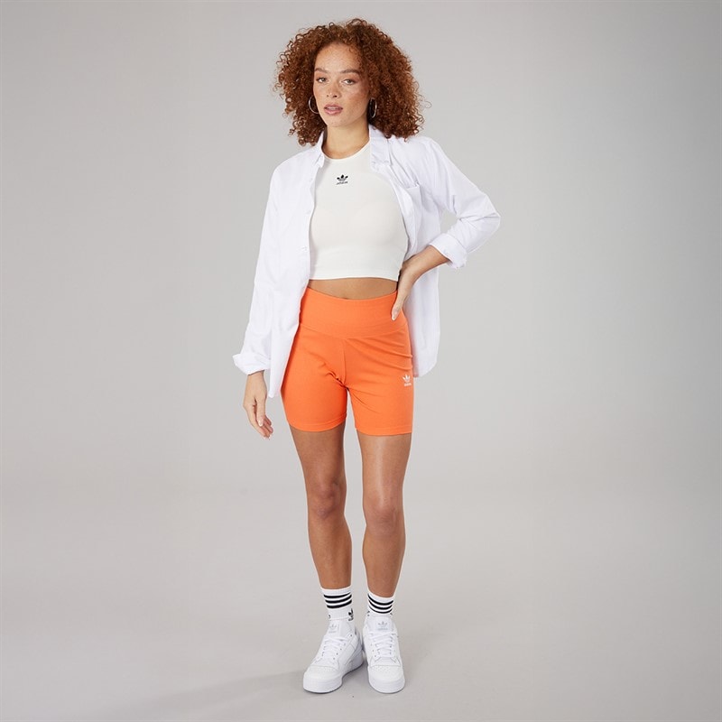 adidas Originals Womens Essentials Rib Biker Shorts Semi Coral - Image 4
