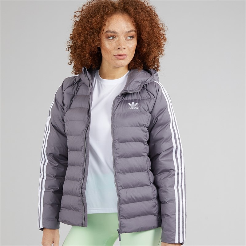 adidas Originals Womens Adicolor Padded Hooded Jacket Trace Grey - Image 3