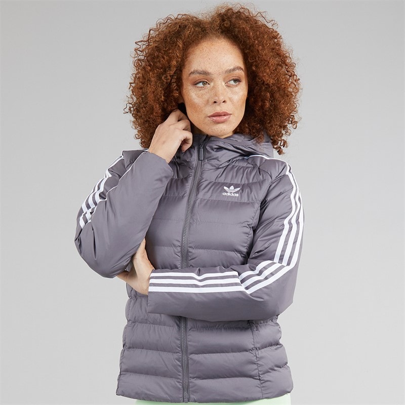 adidas Originals Womens Adicolor Padded Hooded Jacket Trace Grey - Image 5