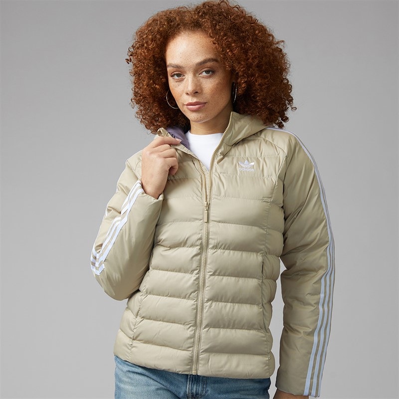 adidas Originals Womens Adicolor Padded Hooded Jacket Wonder Beige/Green/Preloved Ruby - Image 1