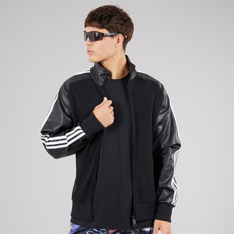 adidas Originals Mens adidas X Jeremy Scott Faux Leather Mesh Track Top Black - Image 1
