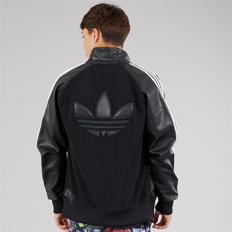 adidas Originals Mens adidas X Jeremy Scott Faux Leather Mesh Track Top Black - Image 2