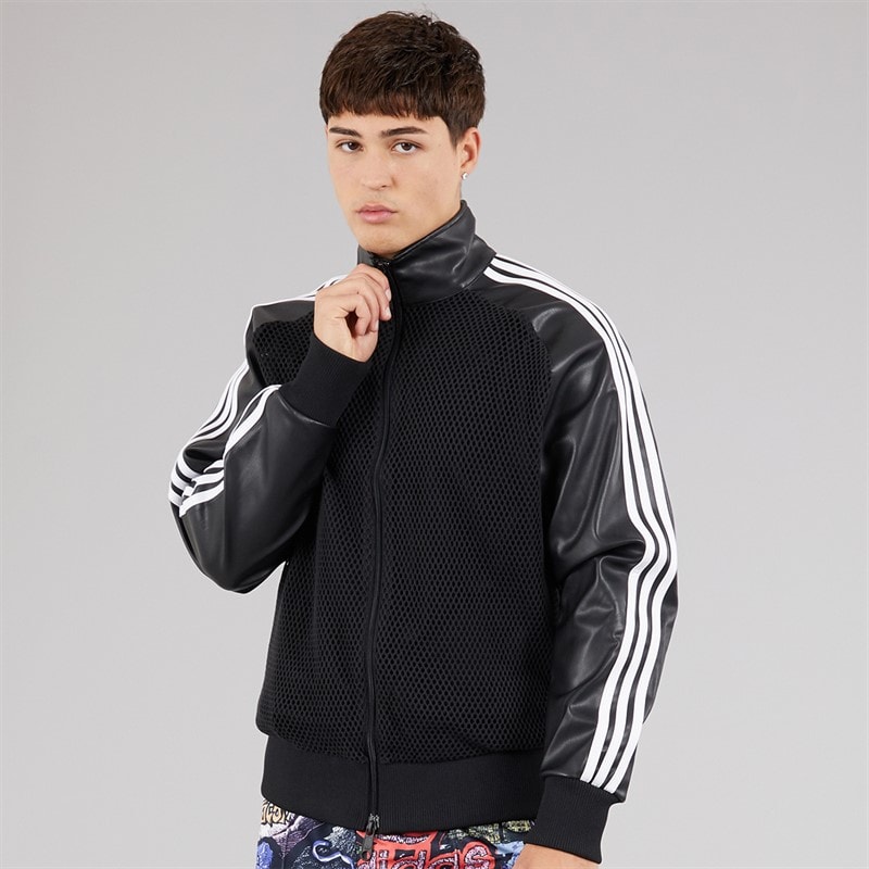 adidas Originals Mens adidas X Jeremy Scott Faux Leather Mesh Track Top Black - Image 3
