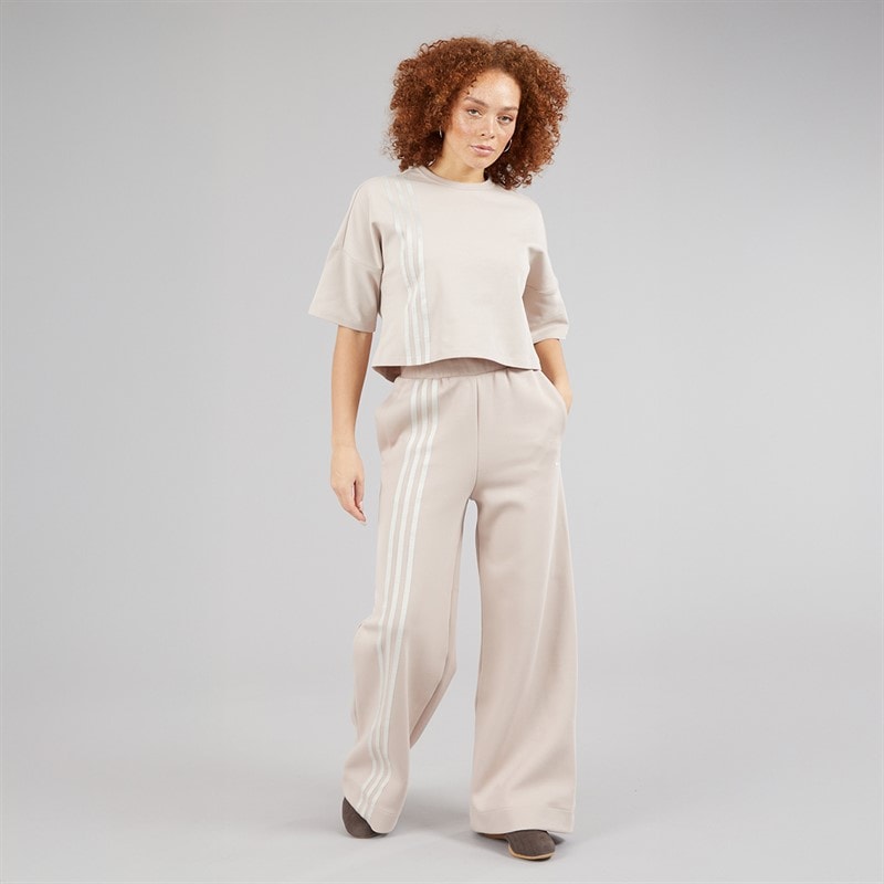 adidas Originals Womens Off Placed 3-Stripes Wide Leg Joggers Wonder Taupe - Image 4