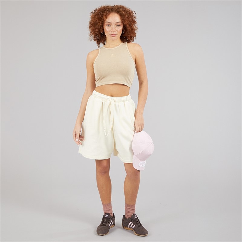 adidas Originals Womens Essentials Linear Oversized Shorts Cream White - Image 4