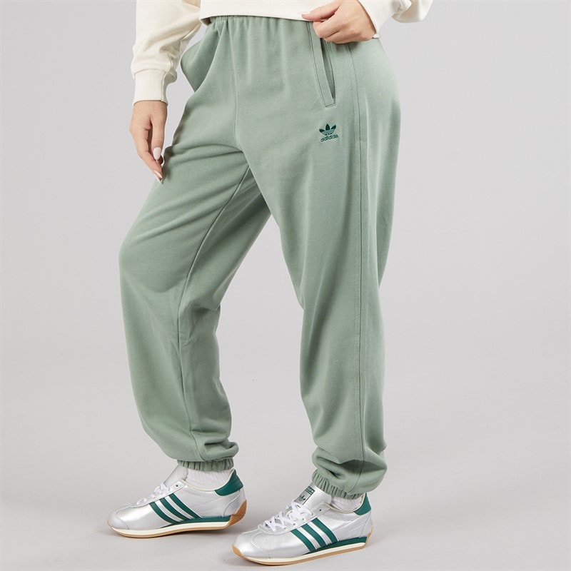 adidas Originals Womens Essentials Trefoil Frech Terry Joggers Silver Green - Image 1
