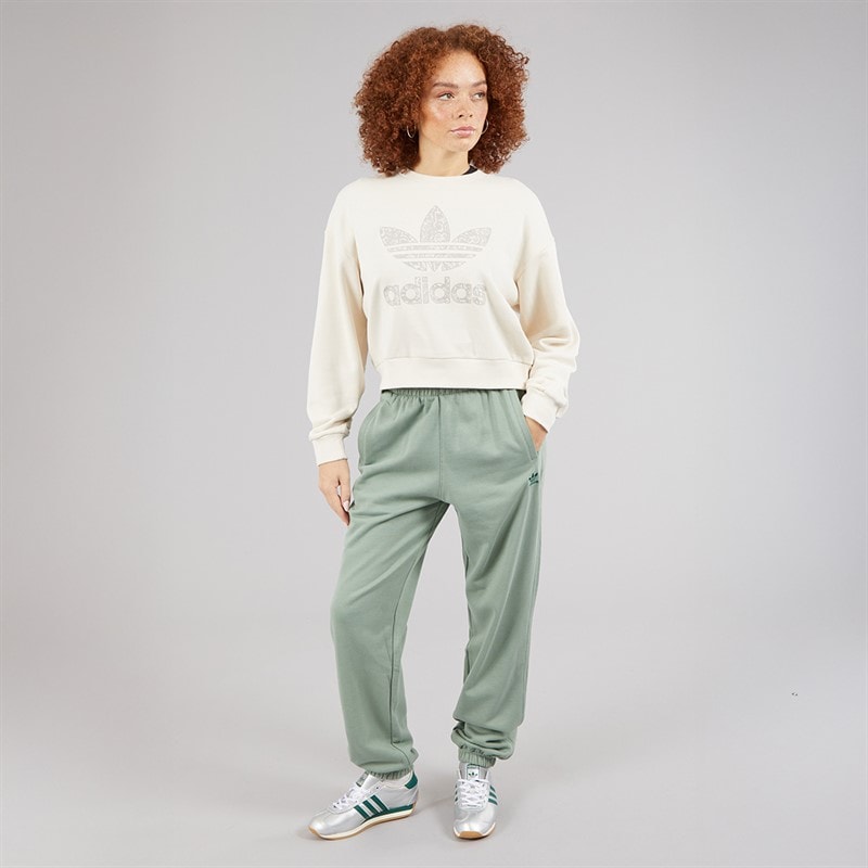 adidas Originals Womens Essentials Trefoil Frech Terry Joggers Silver Green - Image 4