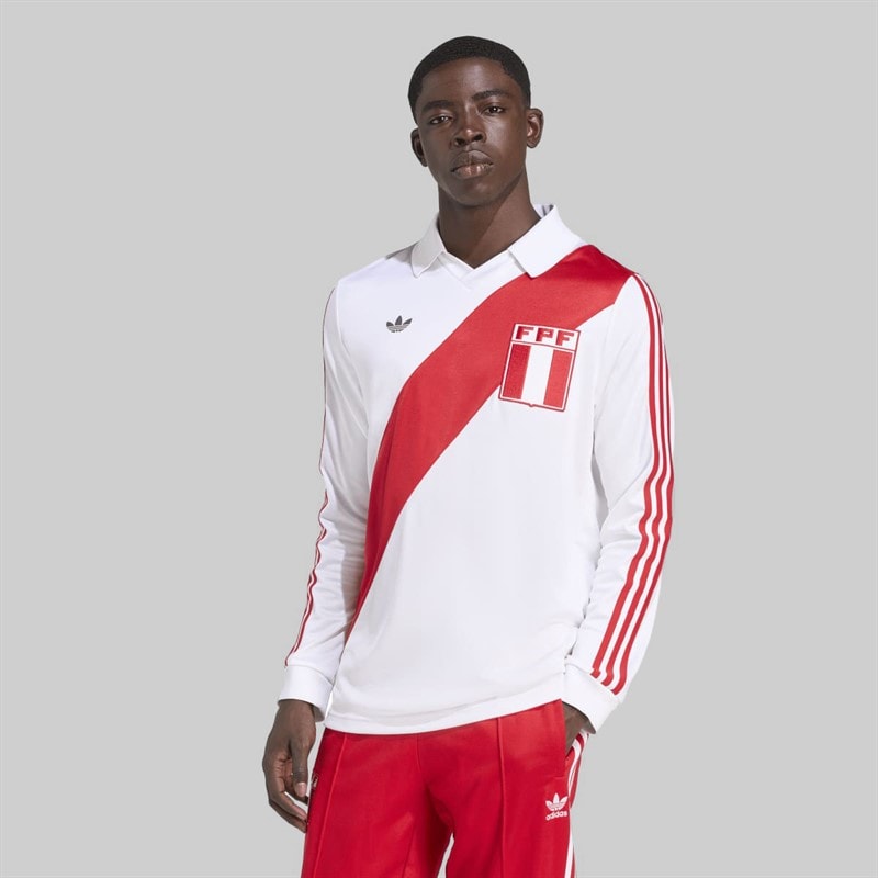 adidas Originals Mens FPF Peru 1978 Retro Home Long Sleeve Jersey White - Image 3