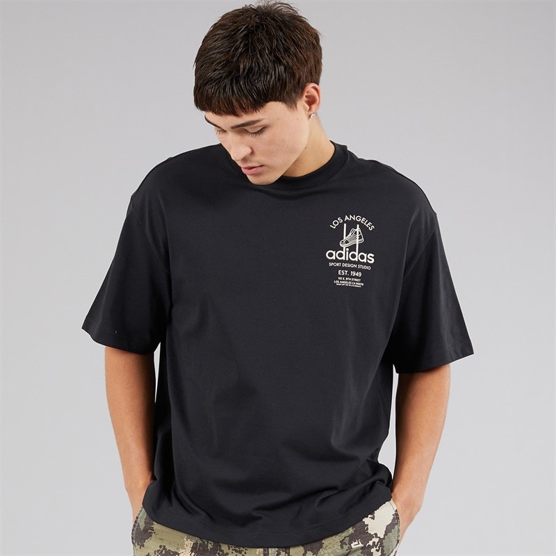 adidas Originals Mens Sports Design GFX Back Graphic T-Shirt Black - Image 2