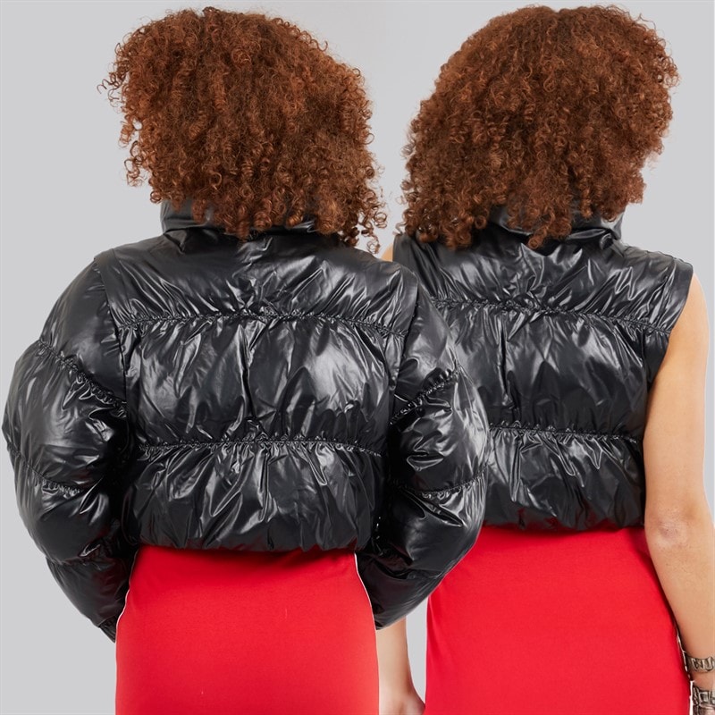 adidas Originals Womens Essentials Glossy 2 In 1 Cropped Puffer Jacket Black - Image 2