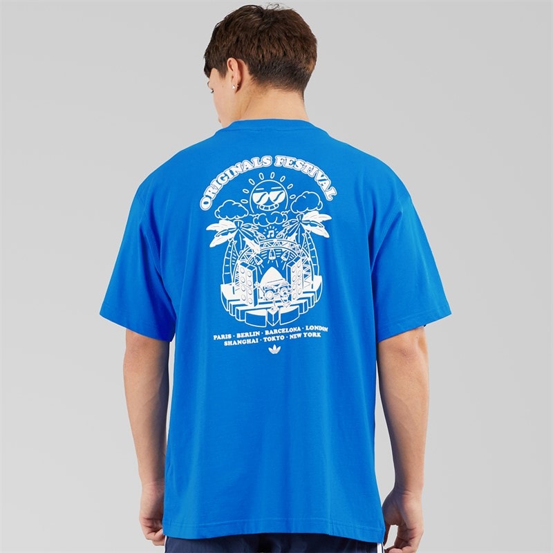 adidas Originals Mens Music Fest Back Graphic T-Shirt Bright Royal - Image 3