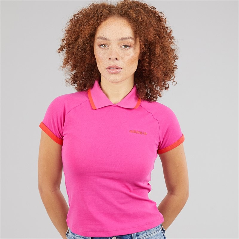 adidas Originals Womens Polo Shirt Semi Lucid Fuchsia - Image 1