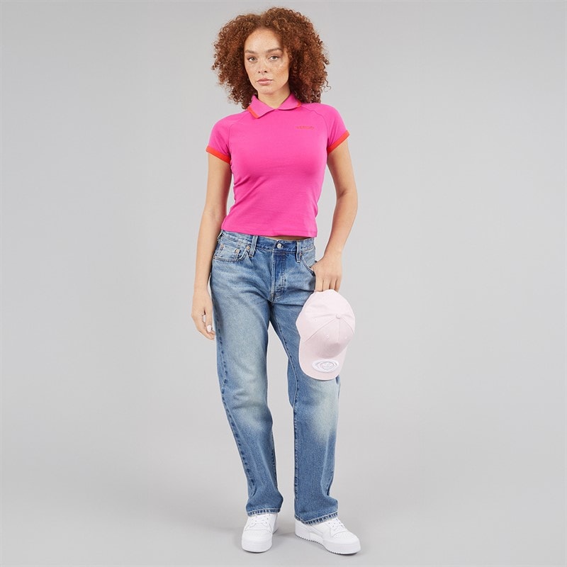 adidas Originals Womens Polo Shirt Semi Lucid Fuchsia - Image 4