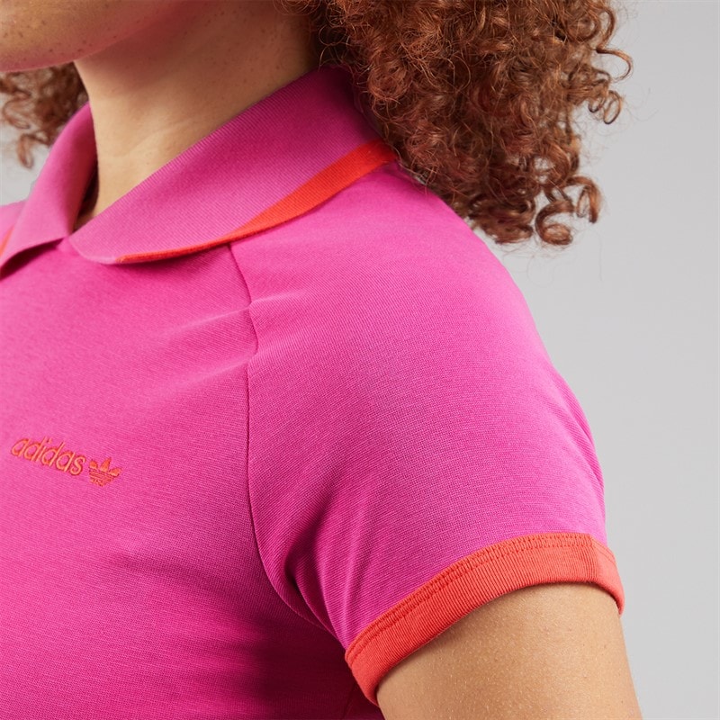 adidas Originals Womens Polo Shirt Semi Lucid Fuchsia - Image 5