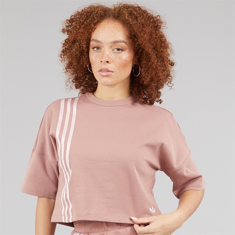 adidas Originals Womens Off Placed 3-Stripes T-Shirt Warm Clay
