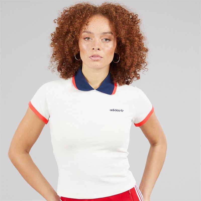 adidas Originals Womens Polo Shirt Off White - Image 1