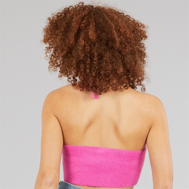 adidas Originals Womens Fluffy Knitted Halter Top Semi Lucid Fuchsia - Image 2