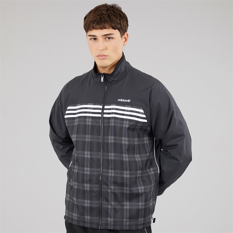adidas Originals Mens Tartan Loose Fit Track Top Black - Image 3