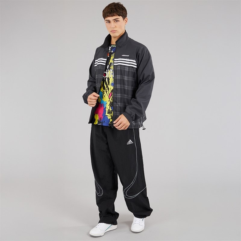 adidas Originals Mens Tartan Loose Fit Track Top Black - Image 4