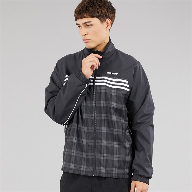 adidas Originals Mens Tartan Loose Fit Track Top Black - Image 5