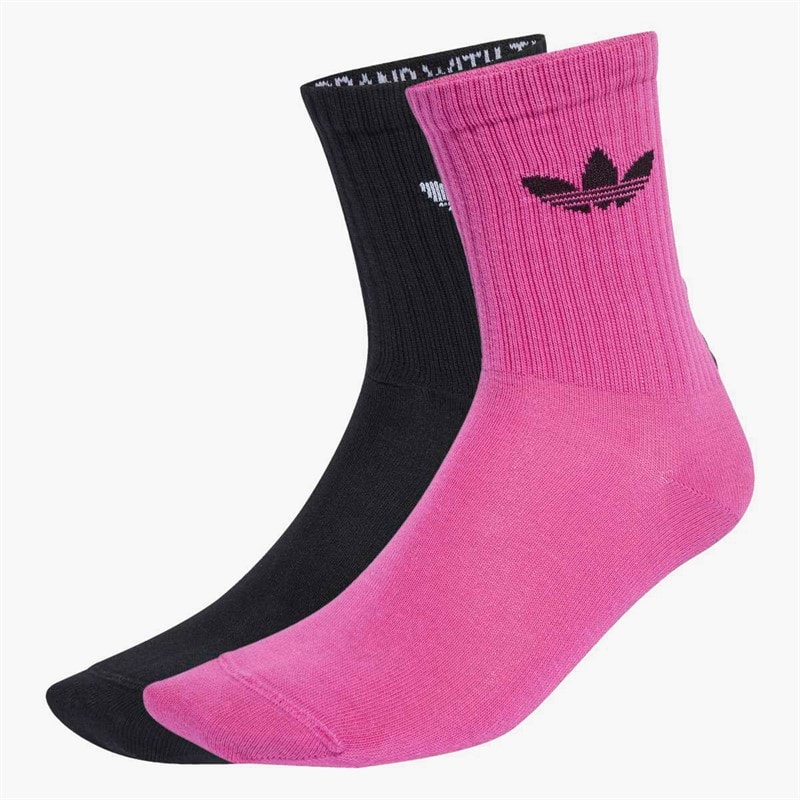 adidas Originals  Ruffle Two Pack Crew Socks Black/White/Semi Lucid Fuchsia - Image 1