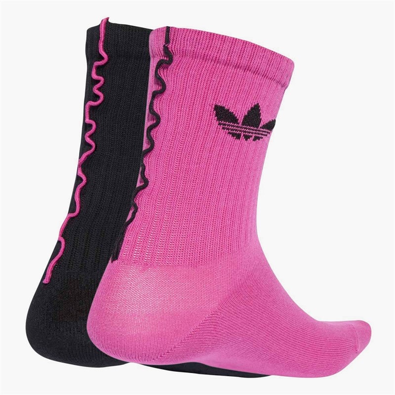 adidas Originals  Ruffle Two Pack Crew Socks Black/White/Semi Lucid Fuchsia - Image 2