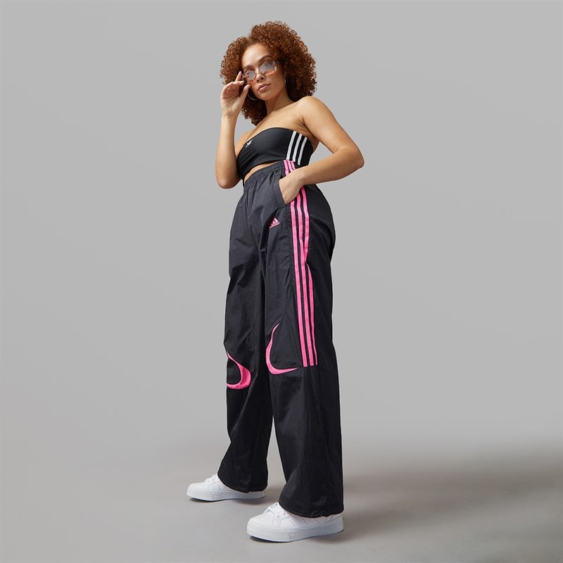 adidas Originals Womens Adicolour Teamgeist Oversized Woven Track Pants Black/Semi Lucid Fuchsia - Image 4