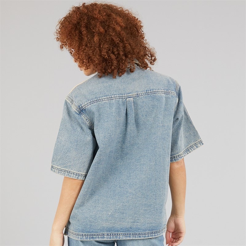 adidas Originals Womens Premium Essentials Denim Short Sleeve Shirt Indigo Denim - Image 2
