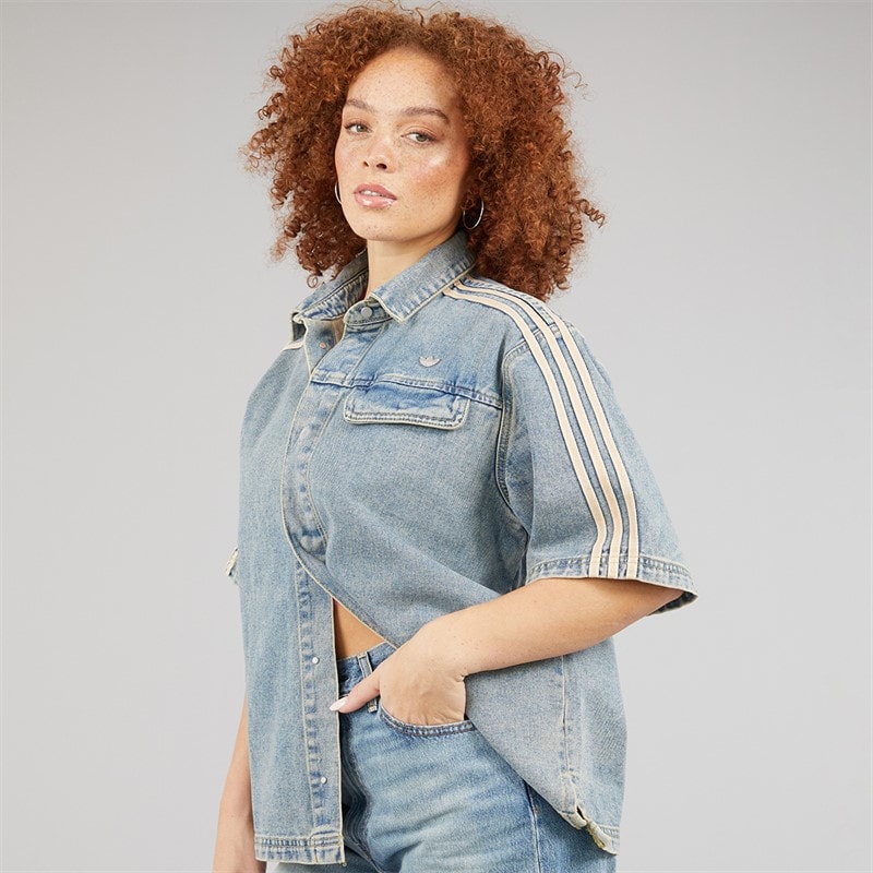 adidas Originals Womens Premium Essentials Denim Short Sleeve Shirt Indigo Denim - Image 3