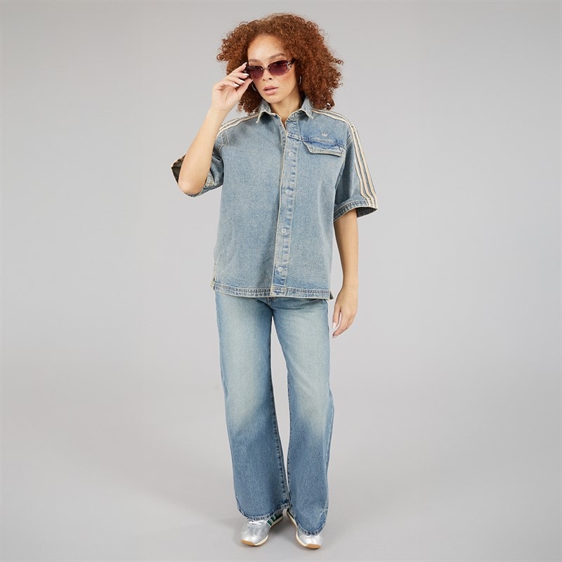 adidas Originals Womens Premium Essentials Denim Short Sleeve Shirt Indigo Denim - Image 4