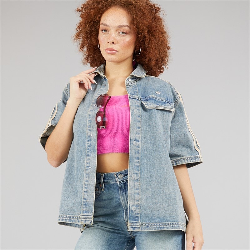 adidas Originals Womens Premium Essentials Denim Short Sleeve Shirt Indigo Denim - Image 5