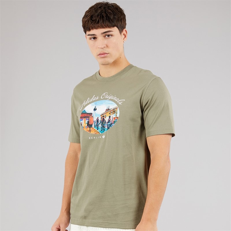adidas Originals Mens Berlin Paint Graphic T-Shirt Silver Pebble - Image 1