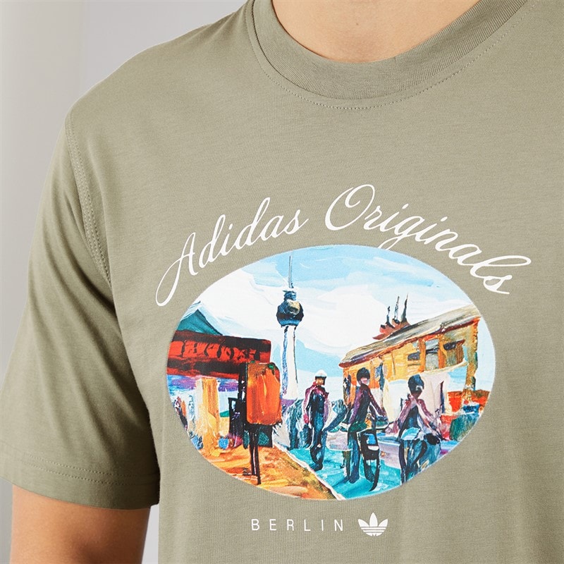 adidas Originals Mens Berlin Paint Graphic T-Shirt Silver Pebble - Image 3